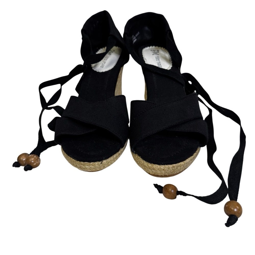 Steve Madden New York Black Wedge Ankle Tie Sandals Size 7 Espadrille Wedge NWOT - Picture 4 of 14